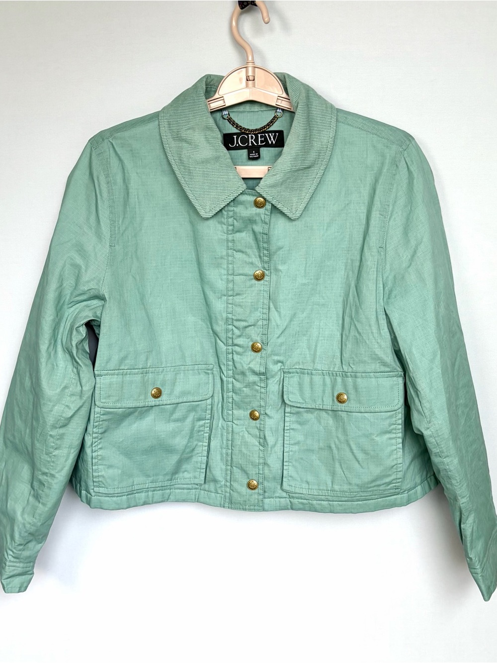 J. Crew Cropped Barn Jacket Ripstop Cotton Smoky Seaglass Green Sz S Primaloft - Picture 10 of 16